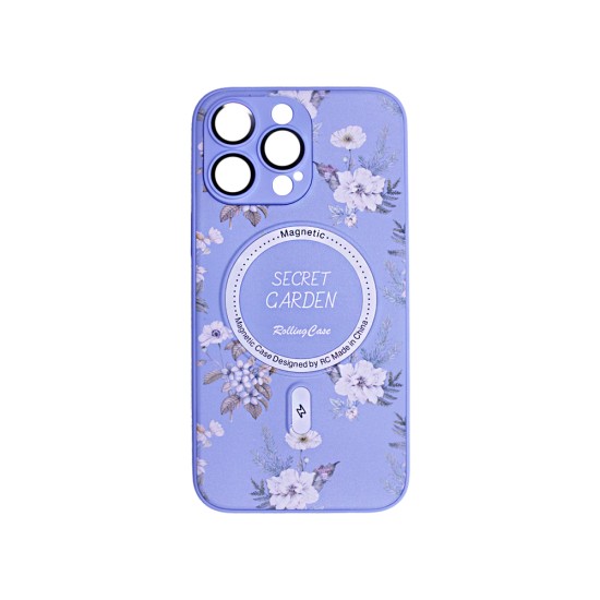 Capa Magnetic com Desenho De Flores para Apple iPhone 14 Pro Max Roxo